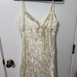 12th Tribe Ivory Satin Floral Mini Dress Tie Front Cottagecore Coquette M